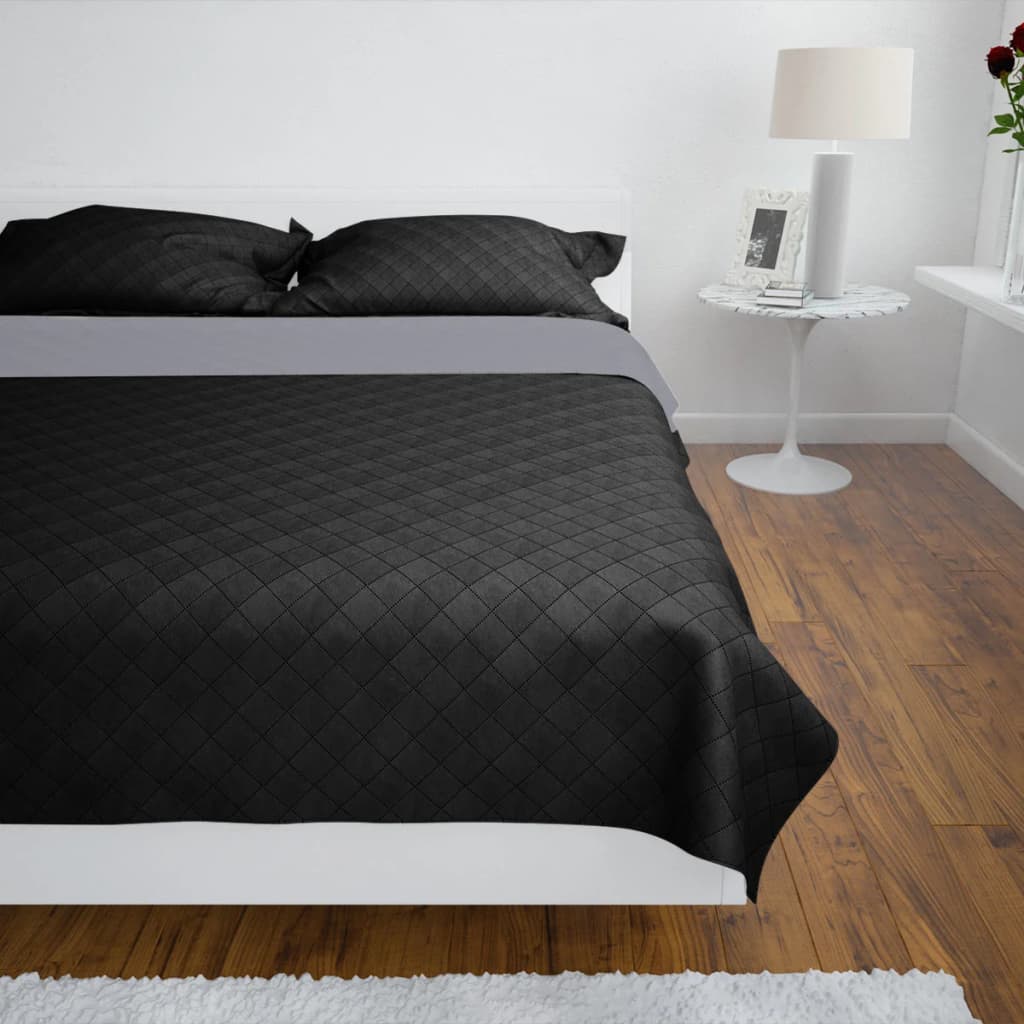 Vidaxl Bedspread prošívaný dvojnásobek 170x210 cm černá šedá