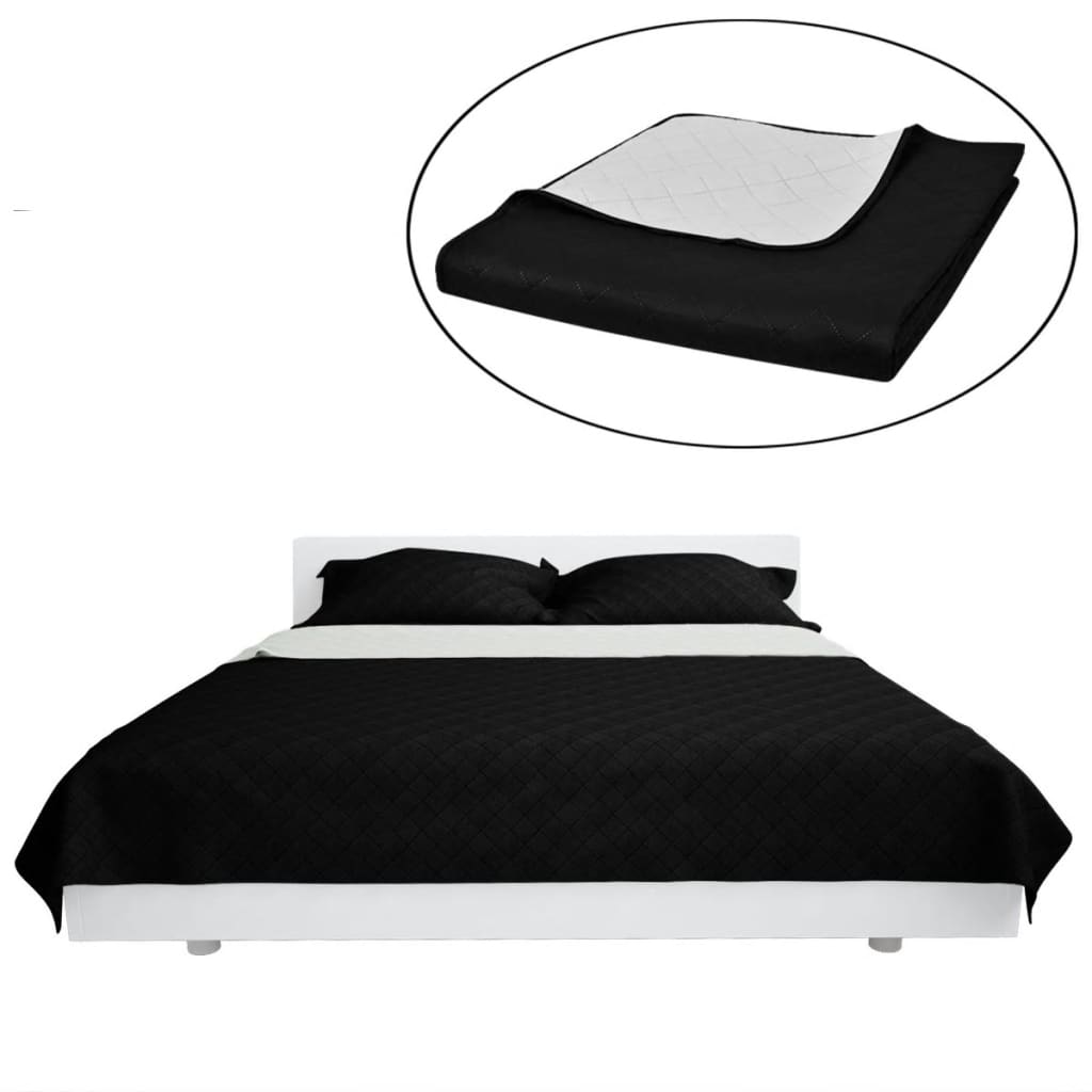 Vidaxl bedsprei gewatteerd dubbelzijdig 170x210 cm zwart wit