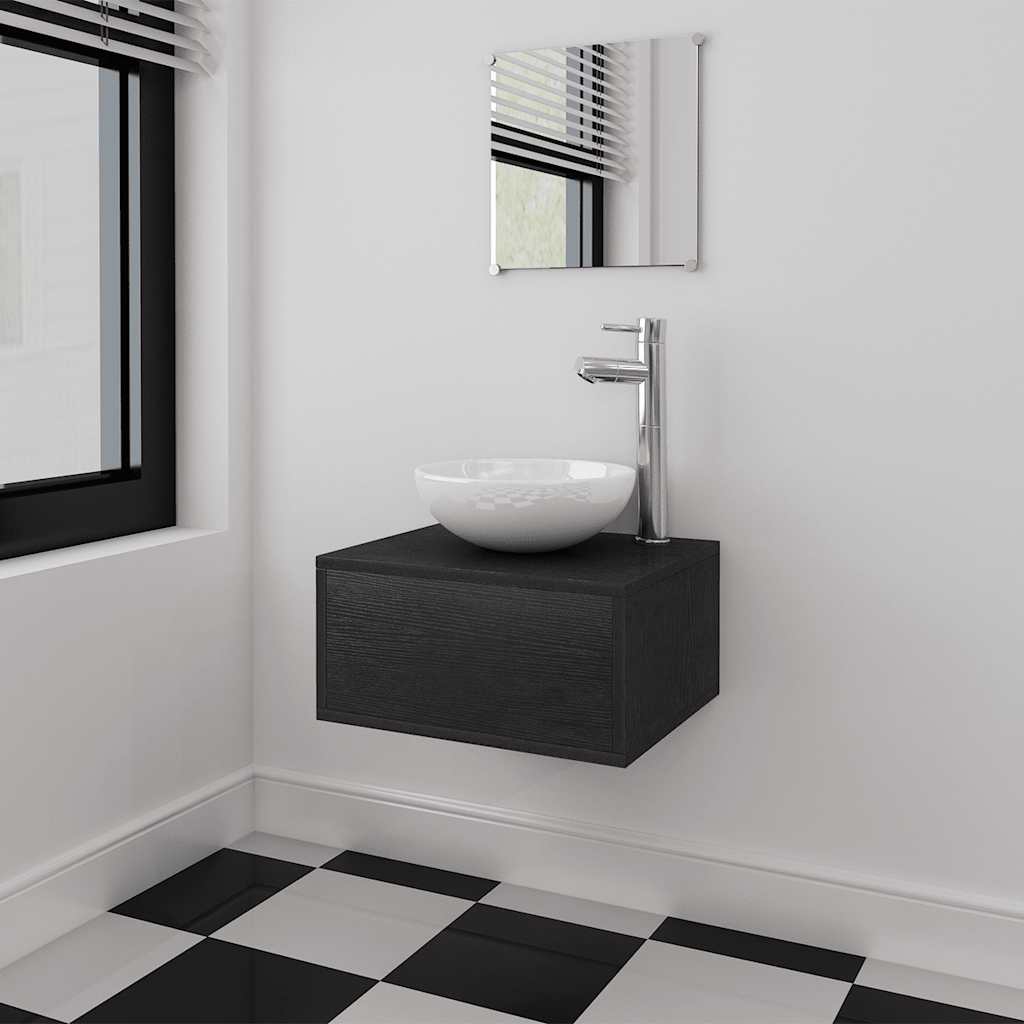 Vidaxl badkamermeubelset met wasbak zwart 3-delig