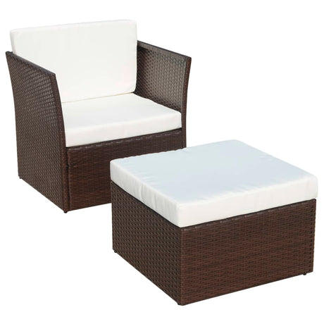 Vidaxl tuinstoel met voetenbank poly rattan bruin