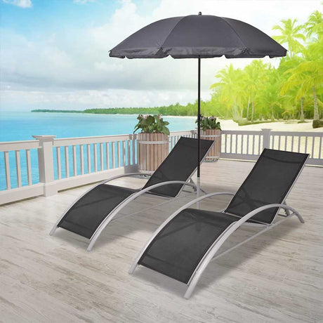 Vidaxl ligbedden met parasol aluminium zwart