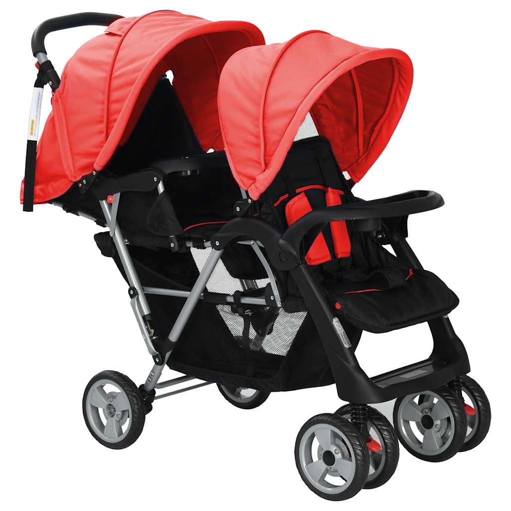 Vidaxl Pram Double Steel Red and Black