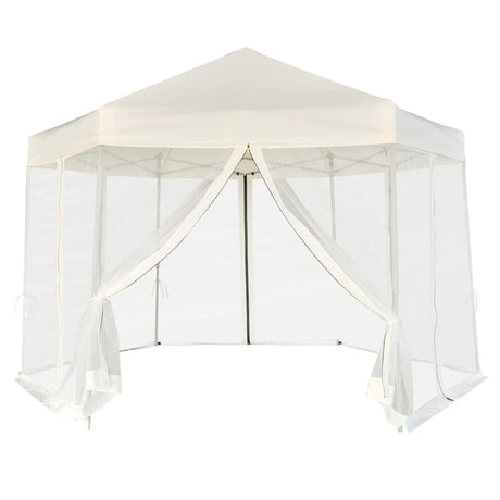 Vidaxl Partytent Popup Hexagonal mit 6 Seitenwänden 3.6x3.1 M Creme Weiß