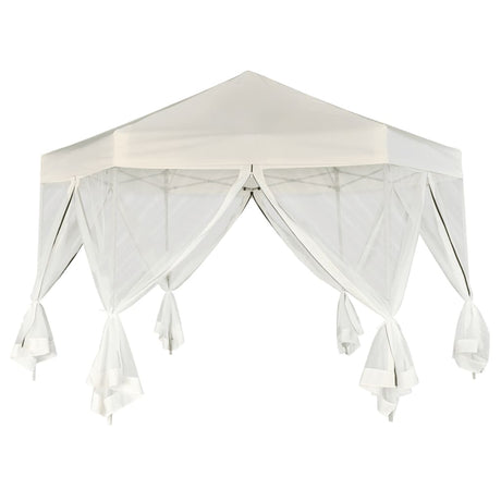 Vidaxl Partytent Popup Hexagonal mit 6 Seitenwänden 3.6x3.1 M Creme Weiß