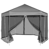Vidaxl Partytent Pop-up Hexagonal mit 6 Seitenwänden 3.6x3,1 m Grau