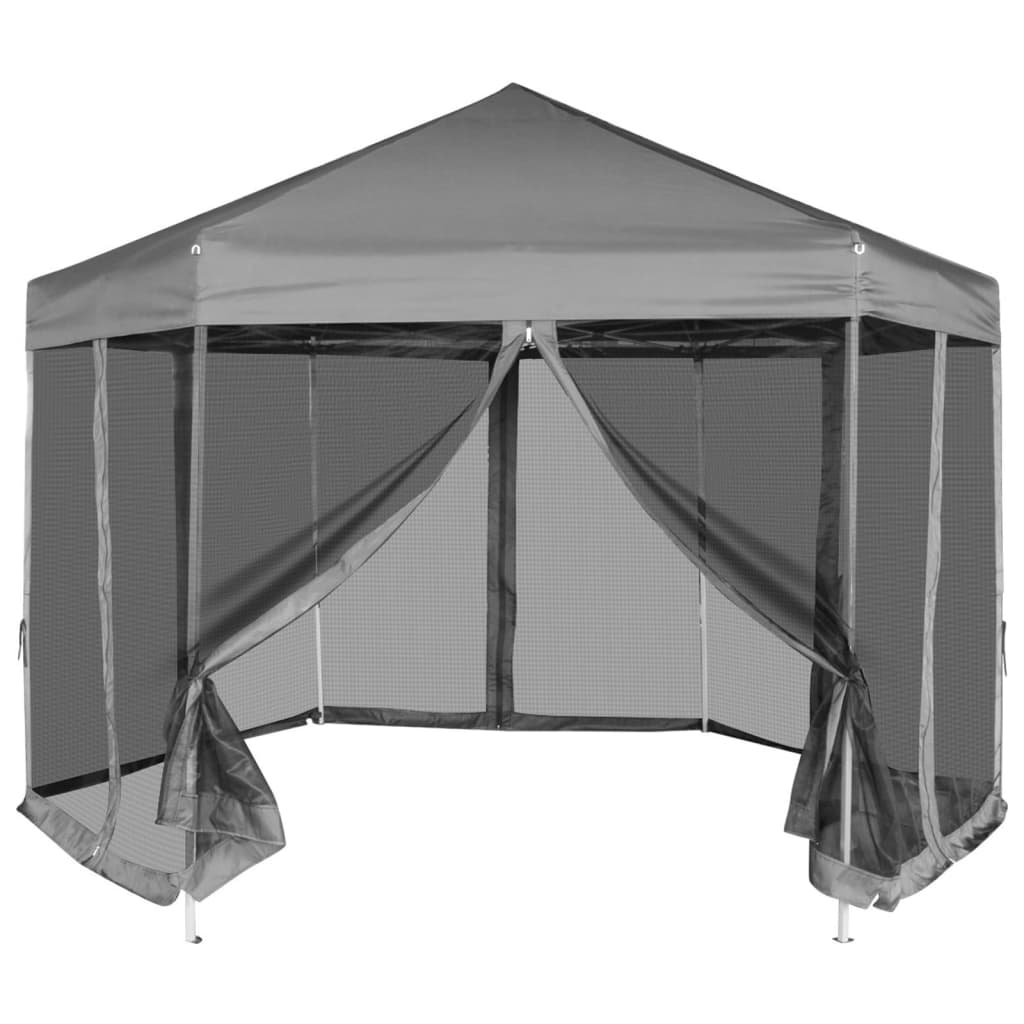 Vidaxl PartyTent Pop-Up Hexagonal con 6 paredes laterales 3.6x3.1 m gris