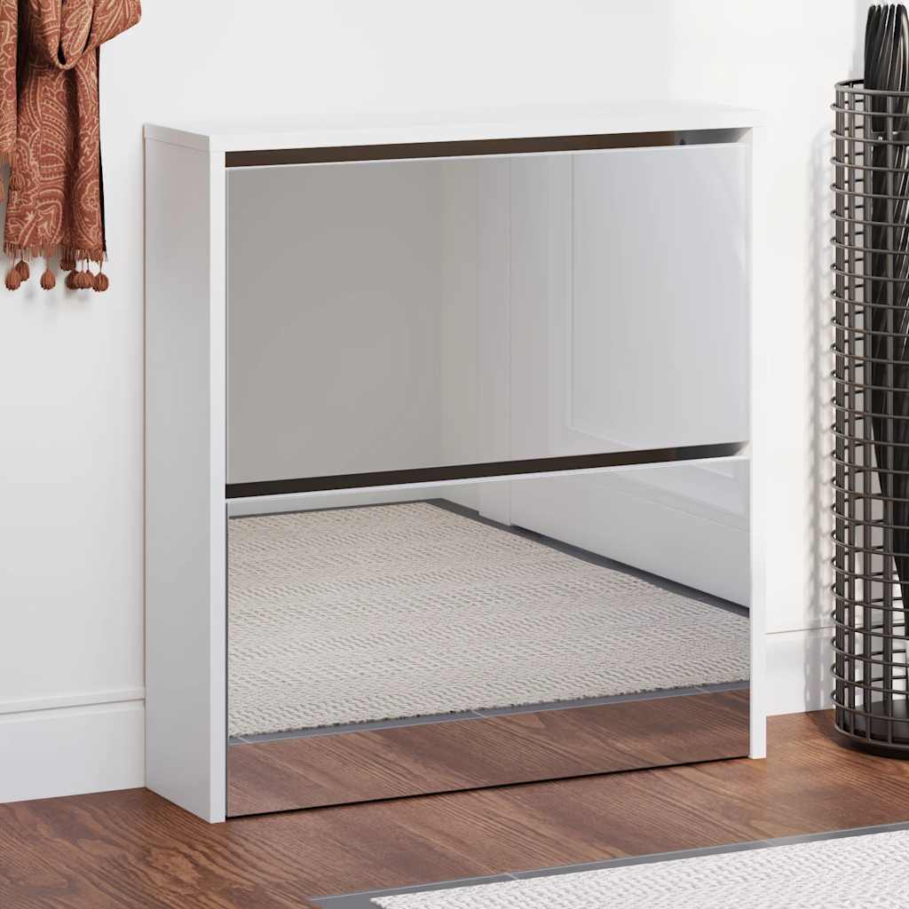 Vidaxl -Schuhschrank zwei -Layer mit Spiegel 63x17x67 cm weiß