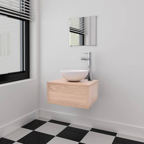 Vidaxl badkamermeubelset 4-delig met kraan en wasbak beige