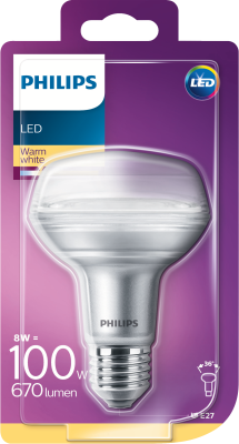 Philips ledet CLA 8W (100W) R80 E27 WW 36D Reflector Lamp