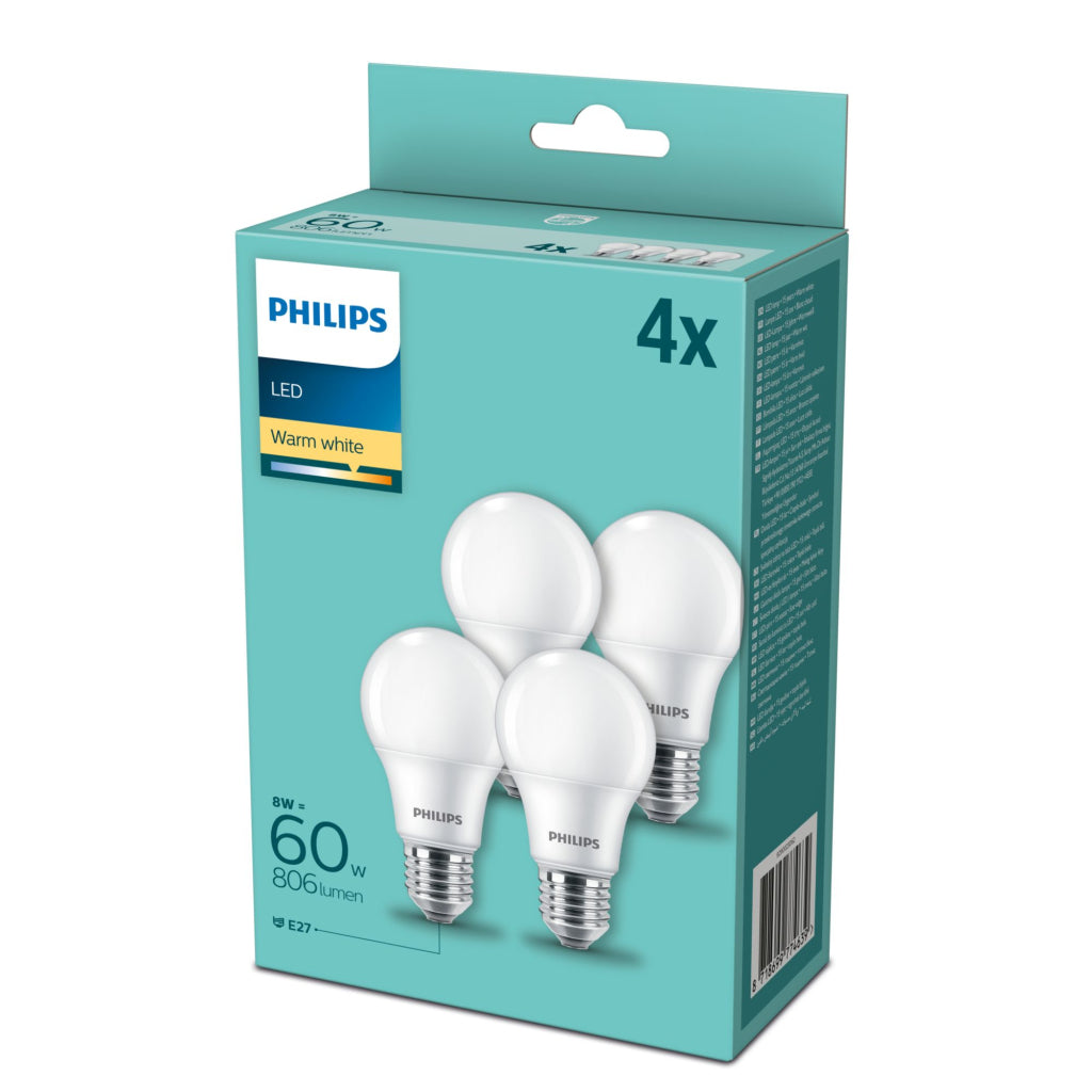 Philips LED -lampe 60w E27 varme hvite 4 stykker