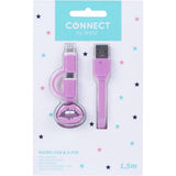 Kangaro k-58191006 dresz 2in1 Micro-USB-Ladekabel + Pin-Lippen rosa