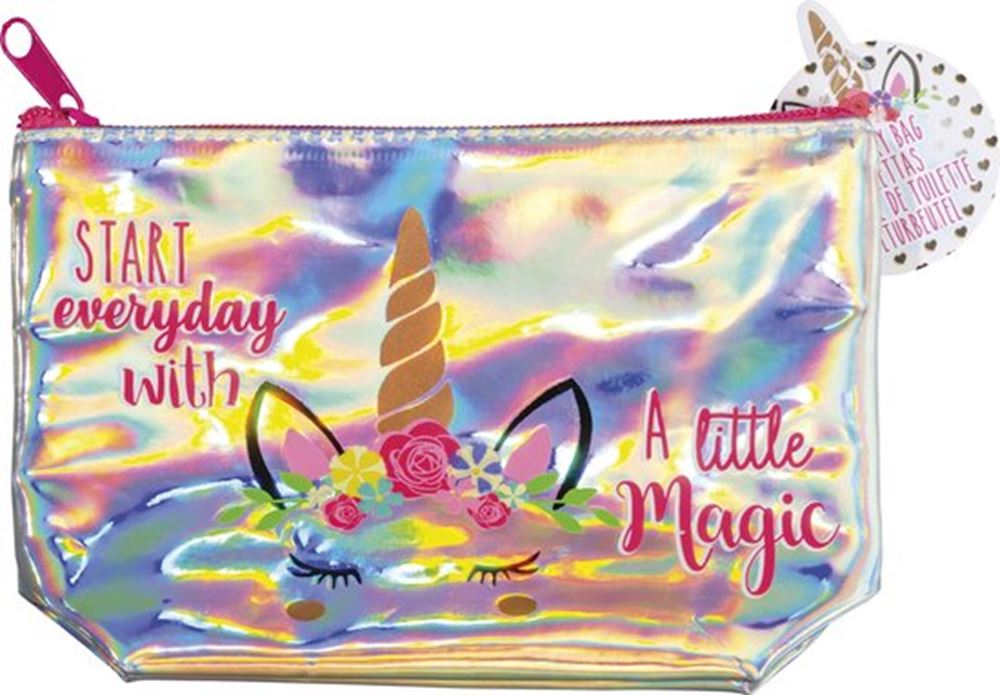 Einhorn-Kinder-Kulturbeutel, Beutel, Make-up-Tasche, holografisch, mit Aufdruck, 19,5 x 13 cm