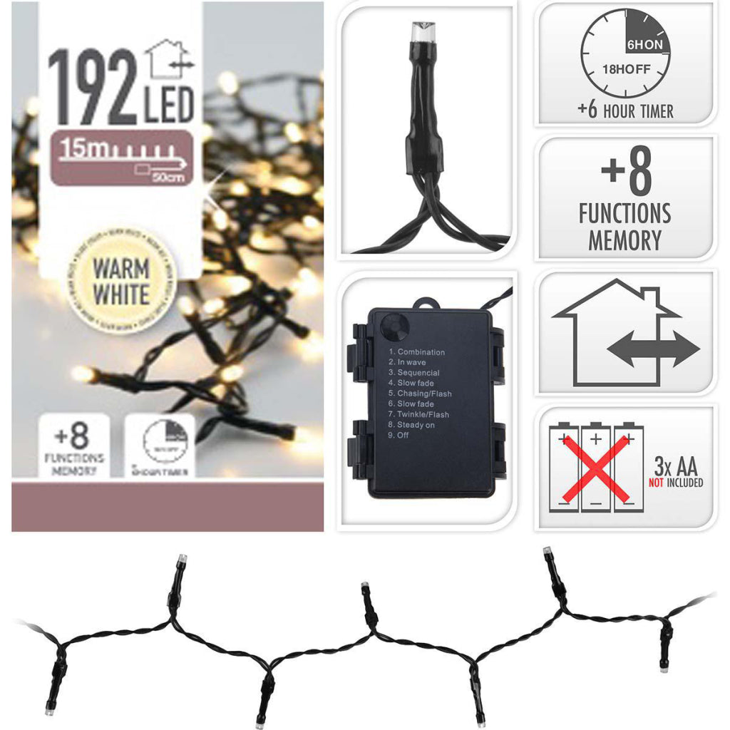 S.i.a. Batterie Weihnachtsbeleuchtung 14,5m 192 LED #039;s IP44 + Timer