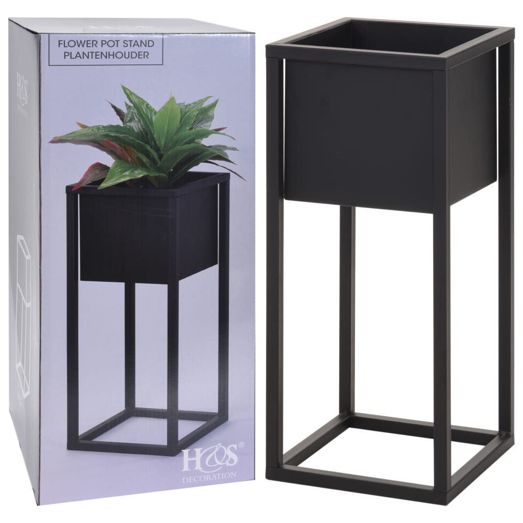 H s collection bloempot op standaard 50 cm metaal zwart