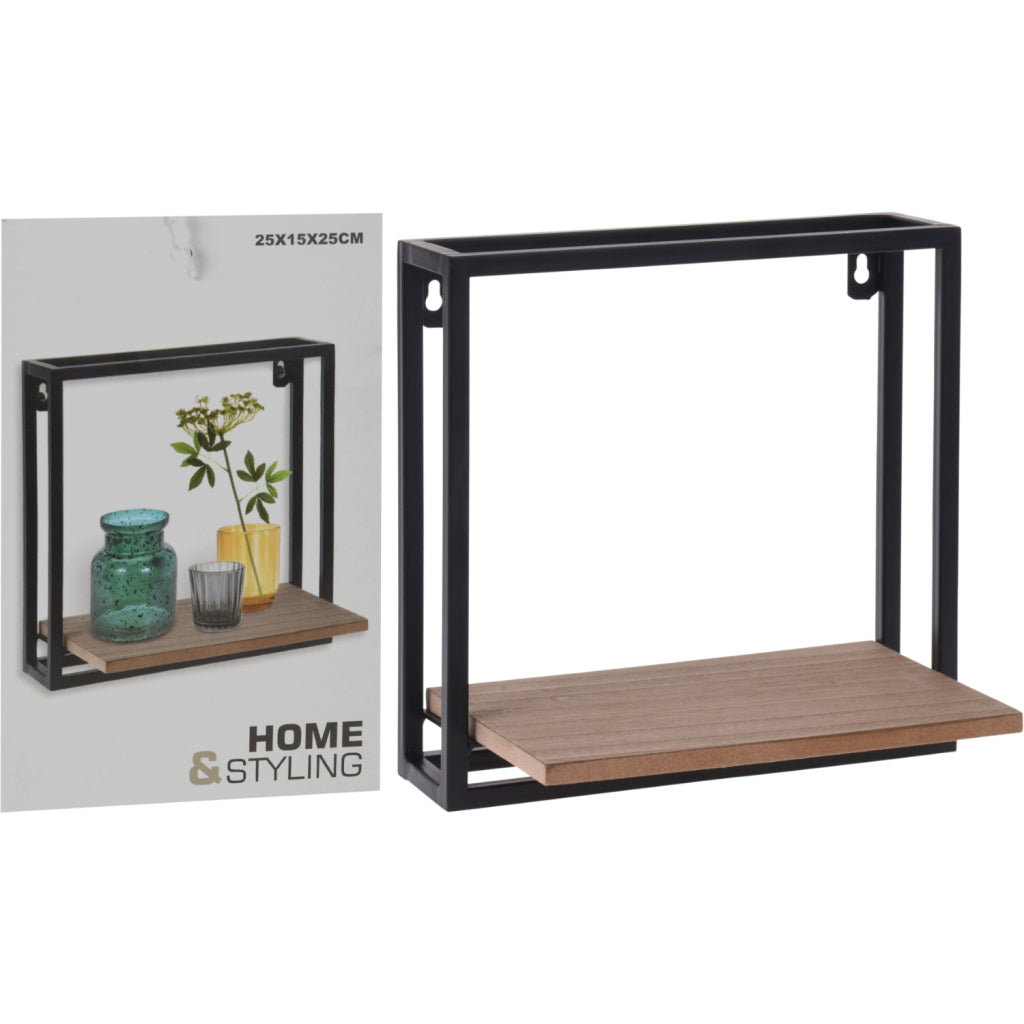 Porta sospensione in metallo di stile in casa di base con tavola di legno 25x15x25 cm marrone nero