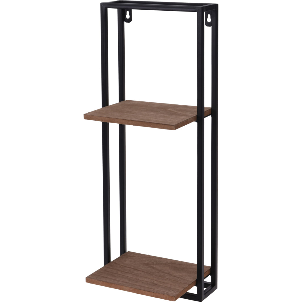 Basic Home Styling Metal suspension rack with wooden plates 53x20x15 cm Black Brown