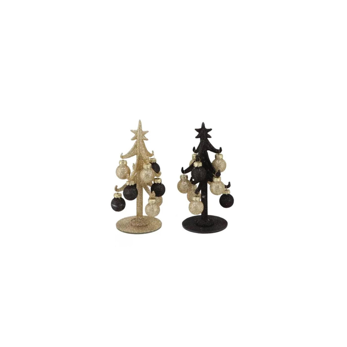 Kerstboom sparkly zwart champagnekleurig 6x6x15cm 2 assorti