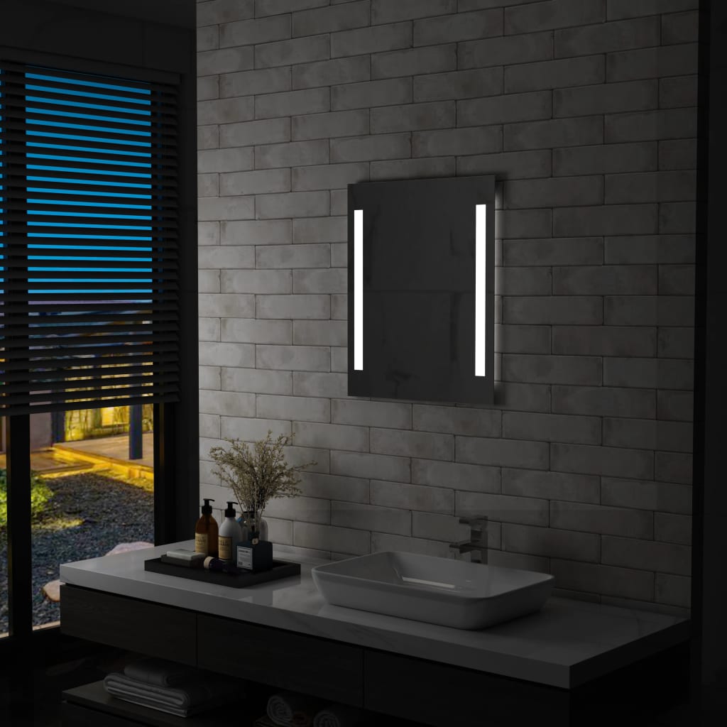 LED de espejo de baño Vidaxl con estante 50x70 cm