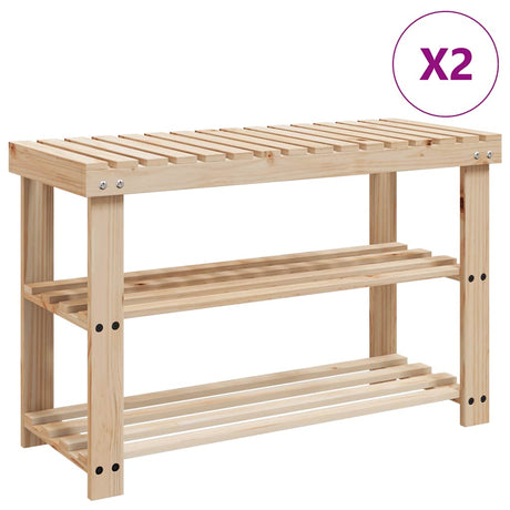 VidaXL Schuhregale mit Bank 2 Stk. Massivholz