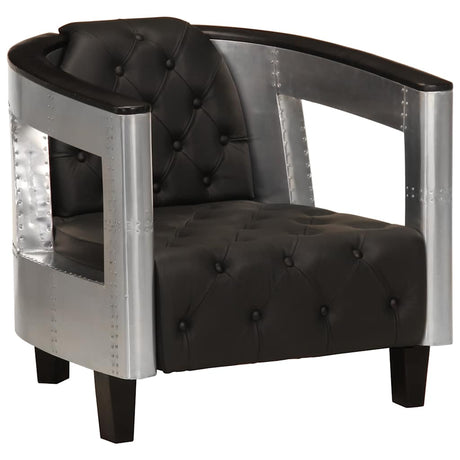 Vidaxl fauteuil luchtvaartstijl echt leer zwart