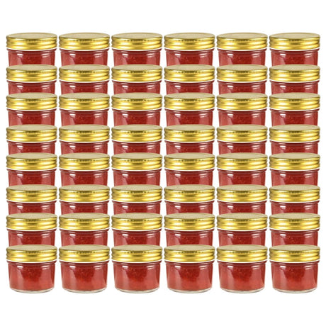 Vidaxl -Marmeladengläser mit goldgeläuteten Deckeln 48 Stcs 110 ml Glas