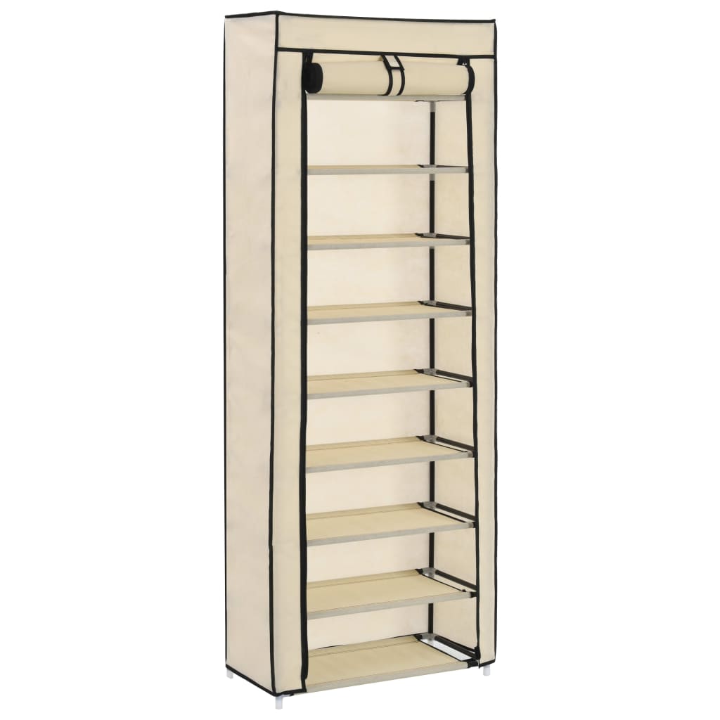 Armoire à chaussures Vidaxl avec couvercle 57x29x162 cm Crème en tissu