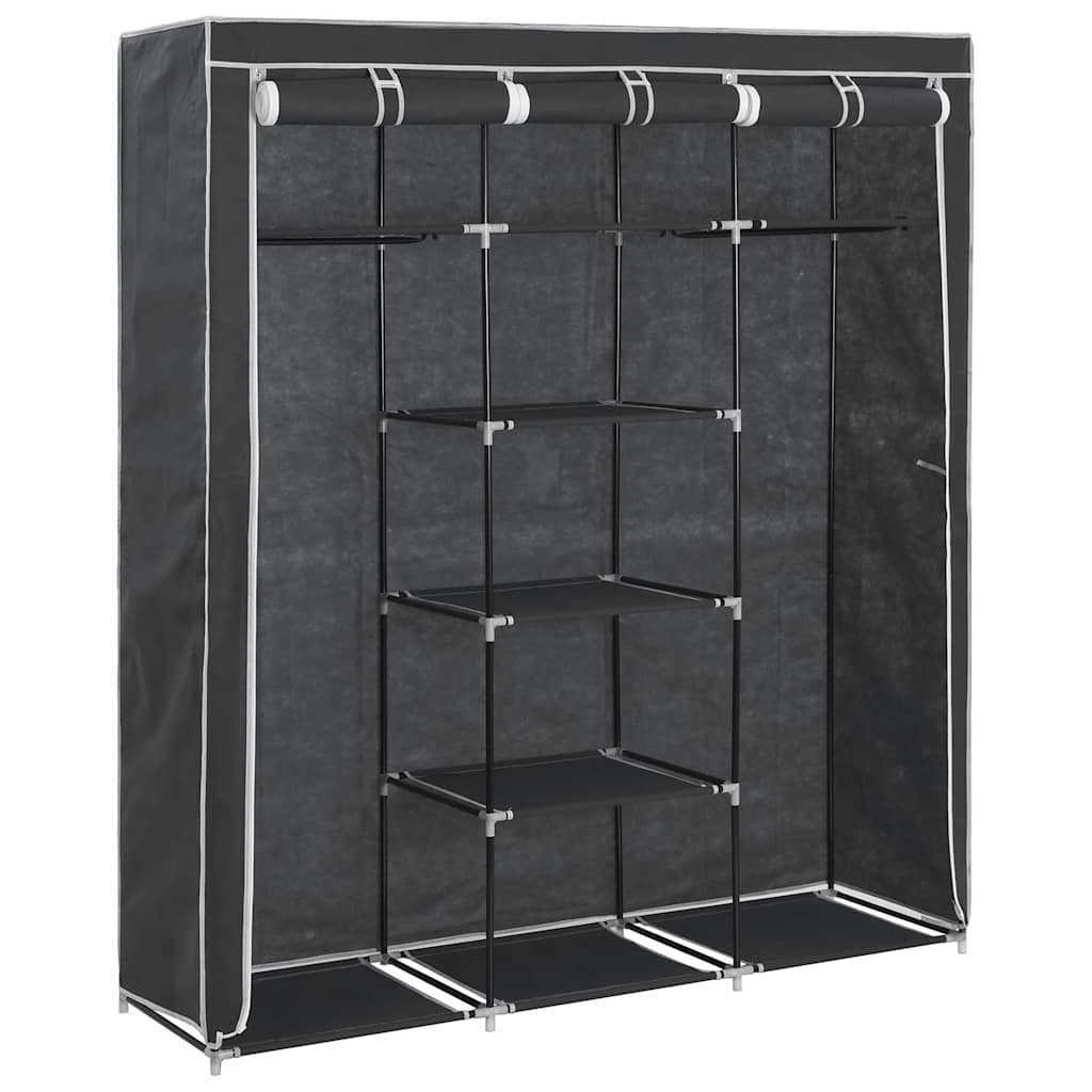 Vidaxl kledingkast met vakken en stangen 150x45x175 cm stof zwart