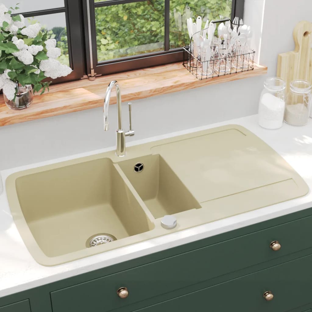 Vidaxl Sink Double Bins Granite Beige