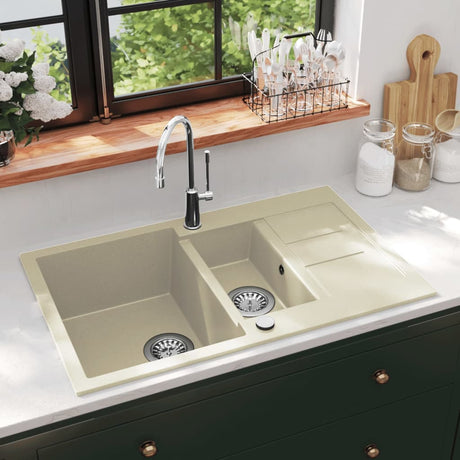 Vidaxl Sink Double Bins Granit Beige