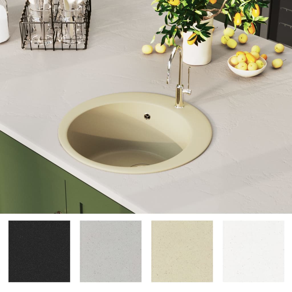 Vidaxl Sink Single Container Around Granite Beige