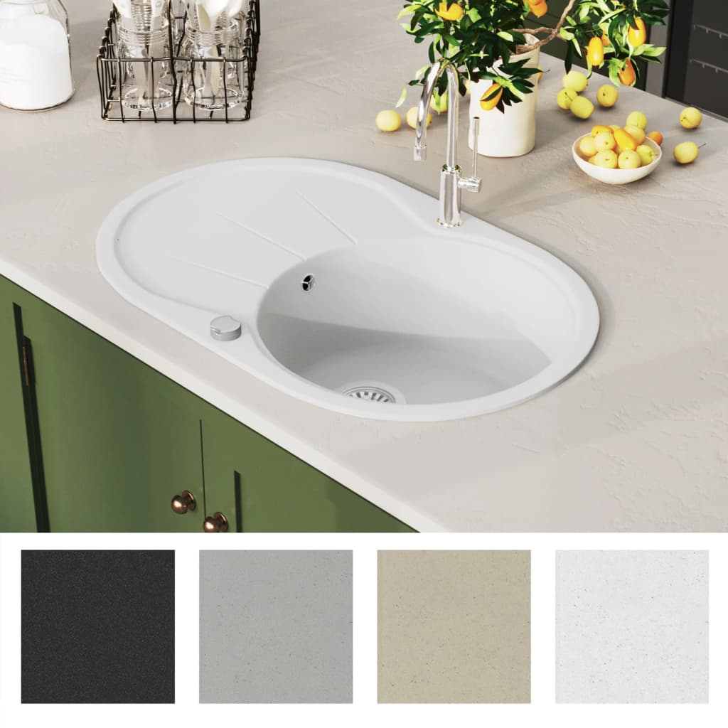 Vidaxl Sink Single Bowl Oval Granite White