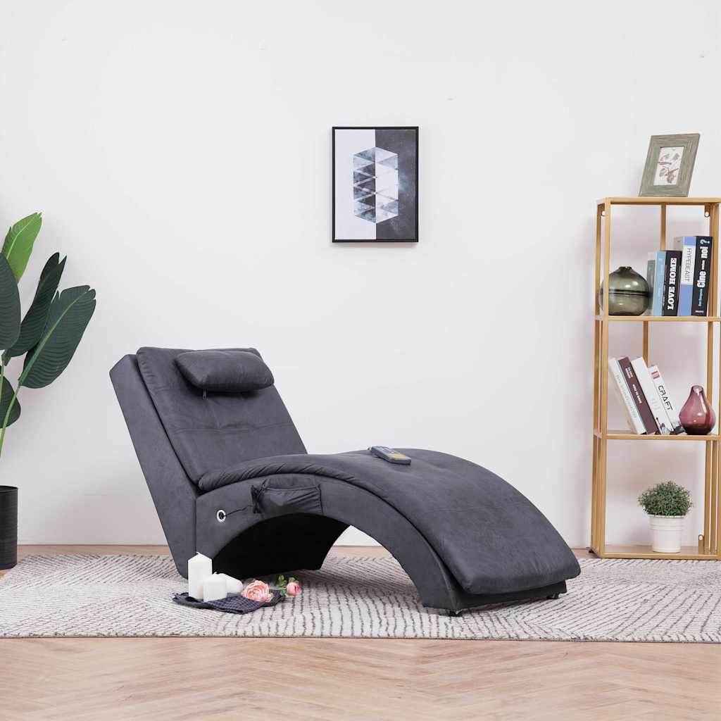 Vidaxl massage chaise longue met kussen kunstsuède grijs