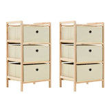 Vidaxl opbergrekken met 3 stoffen manden 2 st cederhout beige