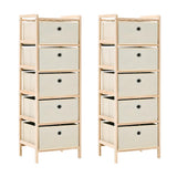 Vidaxl opbergrekken met 5 stoffen manden 2 st cederhout beige