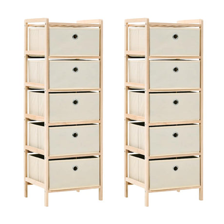 Vidaxl opbergrekken met 5 stoffen manden 2 st cederhout beige