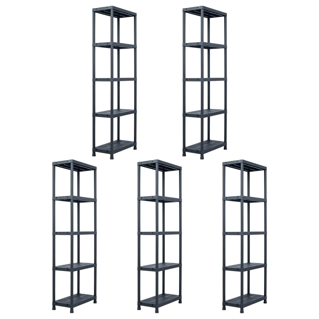 Rack di archiviazione Vidaxl 5 pezzi 125 kg 60x30x180 cm di plastica nero