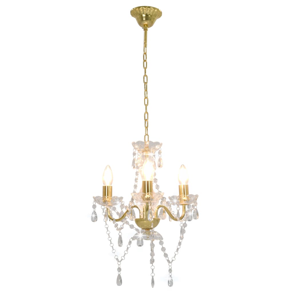 Vidaxl Chandelier with beads around 3xe14 gold colored