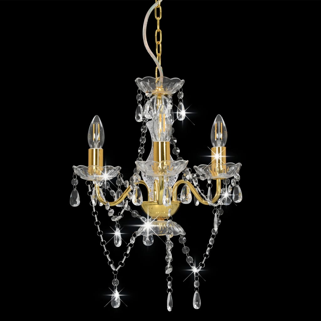 Vidaxl Chandelier with beads around 3xe14 gold colored