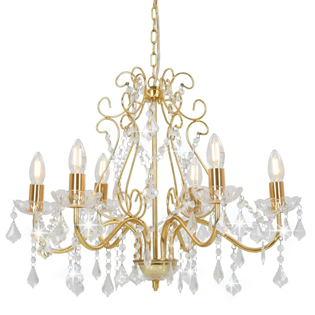 Vidaxl Chandelier with crystal beads around 6xe14 gold colored