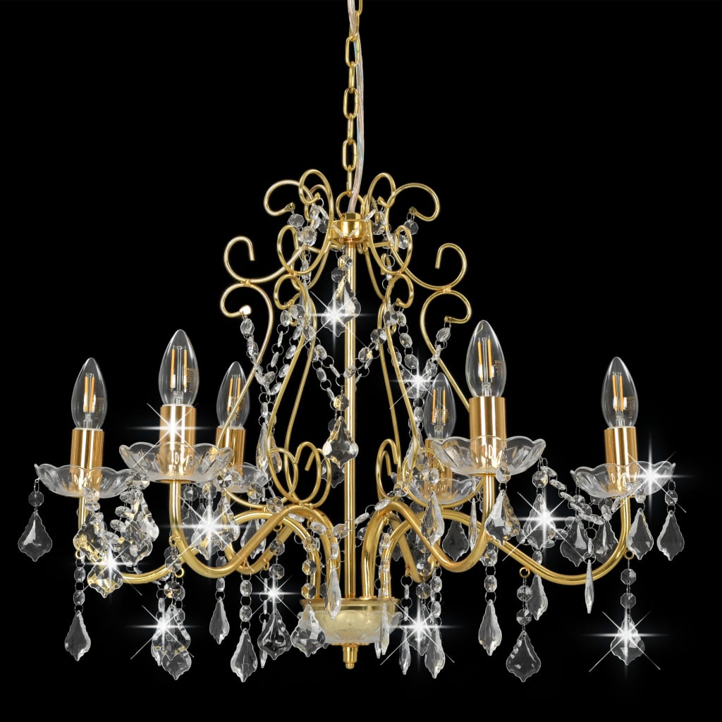 Vidaxl Chandelier with crystal beads around 6xe14 gold colored