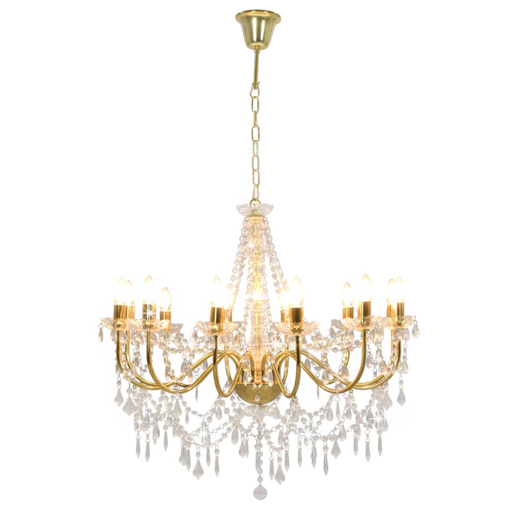 Vidaxl Chandelier with beads 12xe14 gold colored