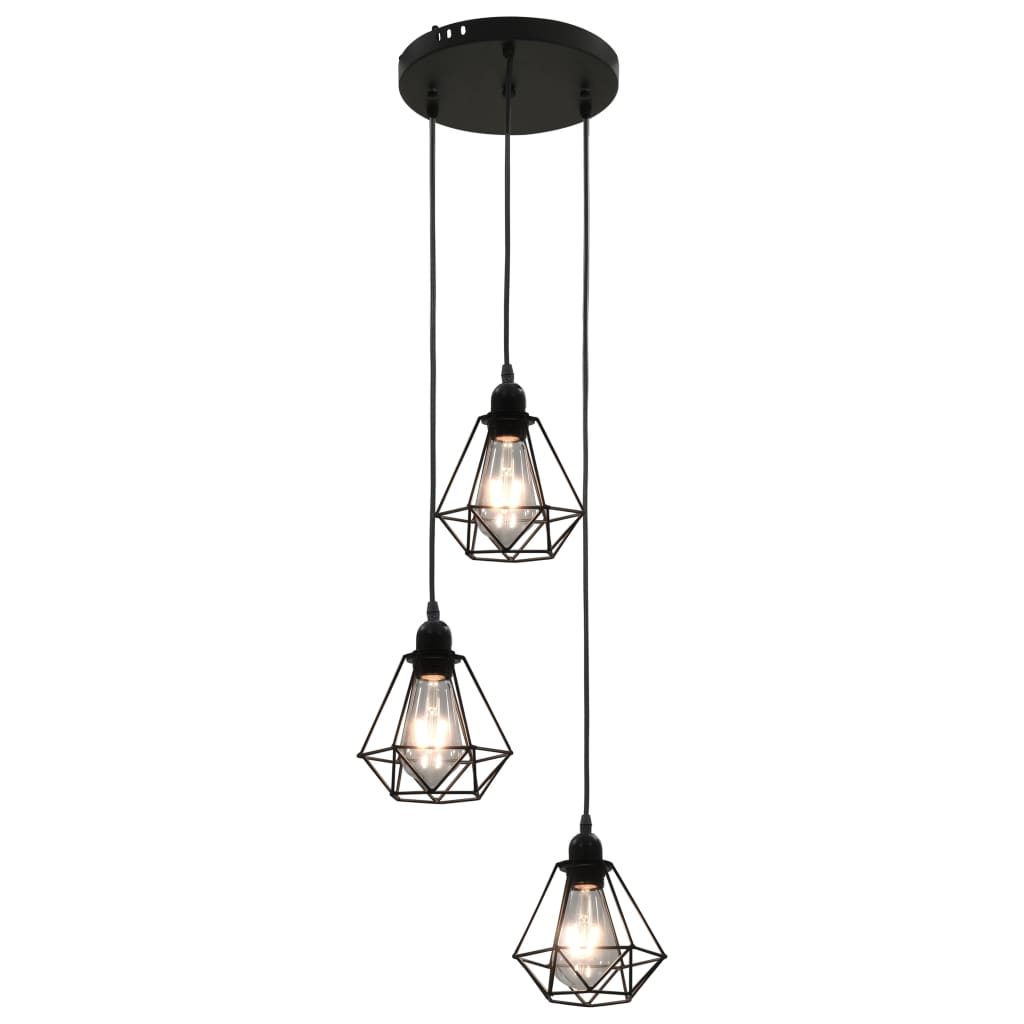 Vidaxl taklampa med diamantform 3xe27 svart