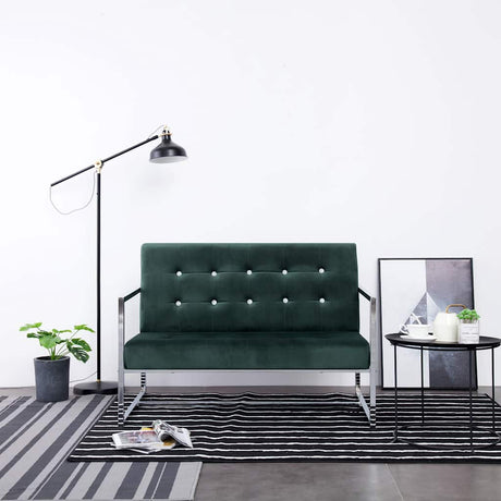 Vidaxl tweezitsbank met armleuningen chroom en fluweel donkergroen