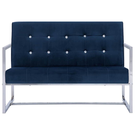 Vidaxl tweezitsbank met armleuningen chroom en fluweel blauw