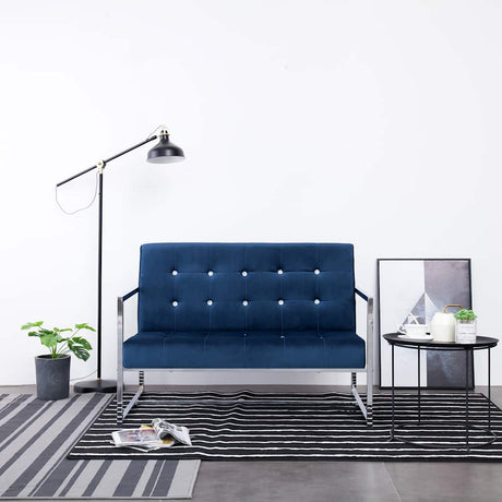 Vidaxl tweezitsbank met armleuningen chroom en fluweel blauw