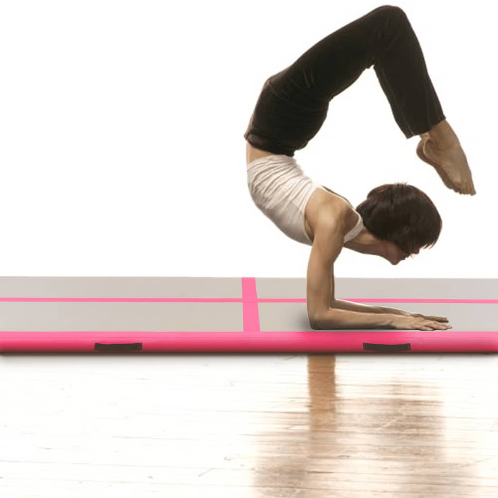 Vidaxl gymnastiekmat met pomp opblaasbaar 400x100x10 cm pvc roze