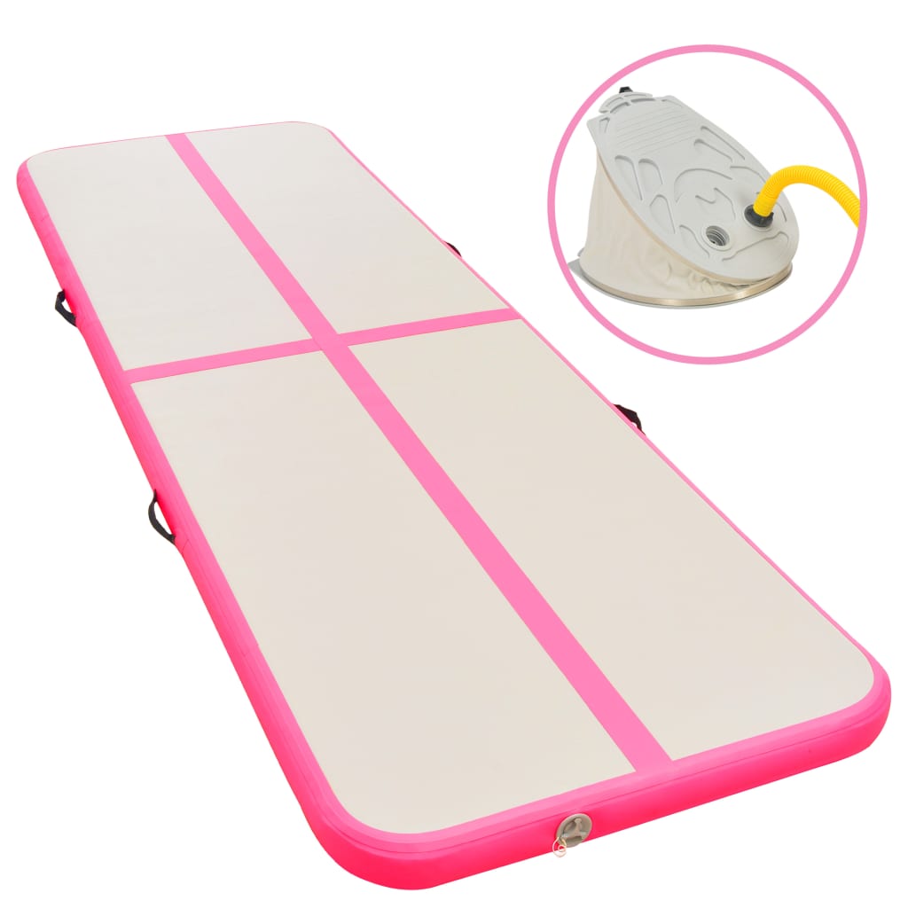 Vidaxl gymnastikkmatte med pumpe oppblåsbar 800x100x10 cm PVC rosa