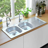 Vidaxl sink double bowl with drain and swan neck stainless steel