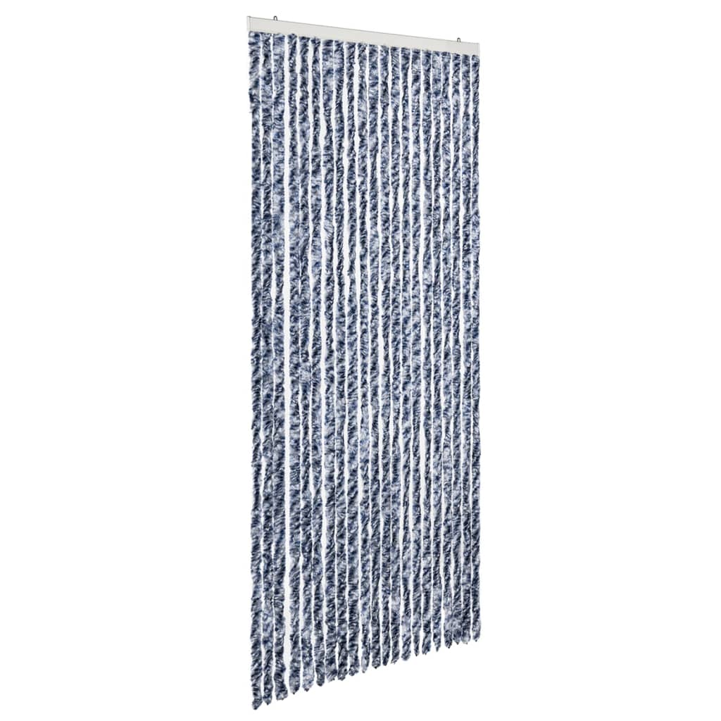 Vidaxl fléien Rido 90x220 cm Chenille blo, wäiss a Sëlwer