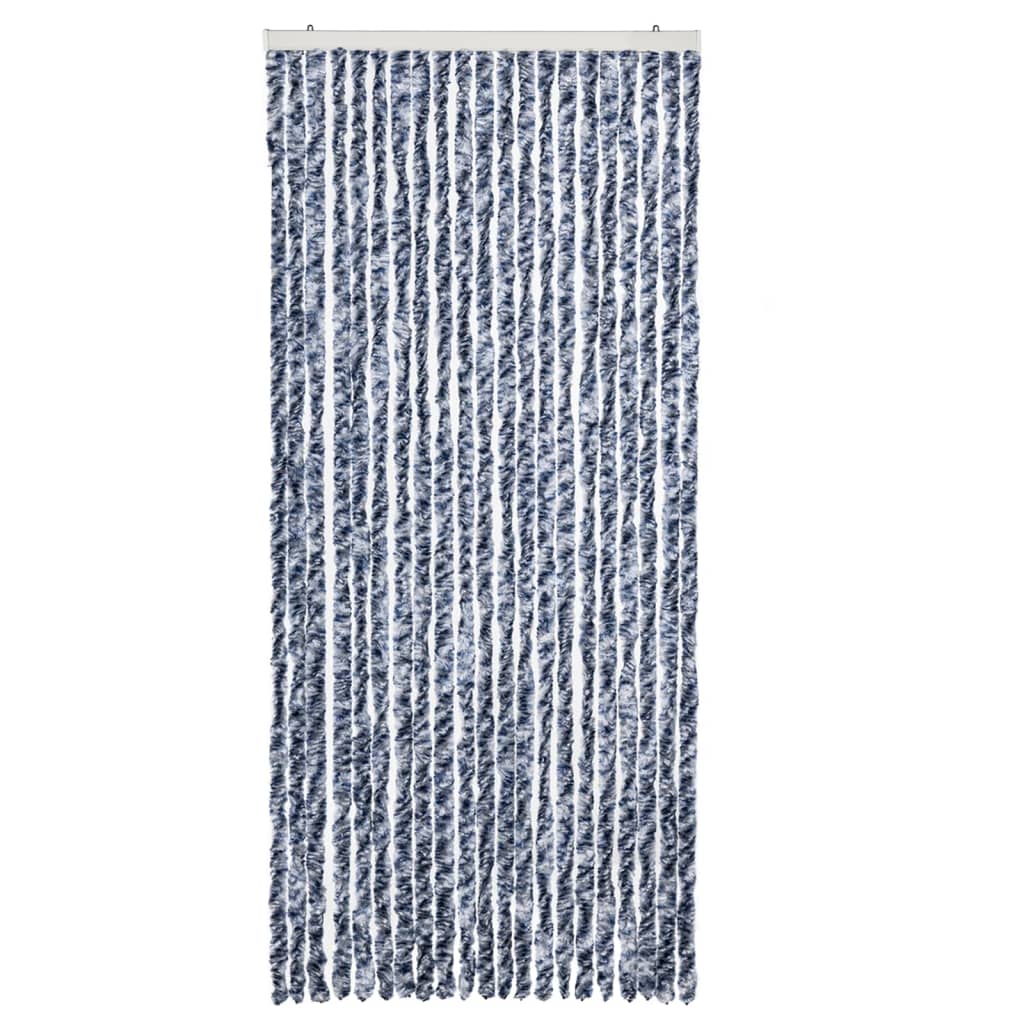 Vidaxl Fly Curtain 90x220 cm CHENILLE BLEU, BLANC ET ARGENT